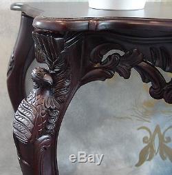 Table Console Table D'appoint Latéral En Bois Acajou Style Baroque Vintage Sculptée Marron