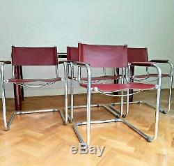 Table En Verre De Style Bauhaus Vintage / Rétro 6 Chaises En Porte-à-faux En Cuir Des Années 1970