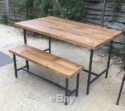 Table Et Banc Rustique Chic De Style Industriel Vintage, Cadre En Métal Chunky Wood