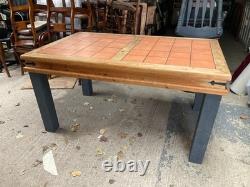 Table à manger avec dessus en carreaux, pieds détachables, vintage rétro, en pin massif pour cuisine
