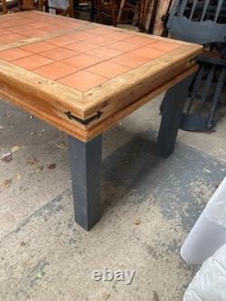 Table à manger avec dessus en carreaux, pieds détachables, vintage rétro, en pin massif pour cuisine