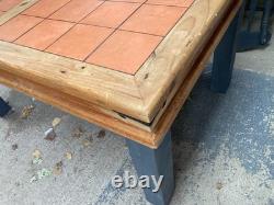 Table à manger avec dessus en carreaux, pieds détachables, vintage rétro, en pin massif pour cuisine