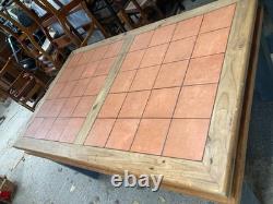 Table à manger avec dessus en carreaux, pieds détachables, vintage rétro, en pin massif pour cuisine