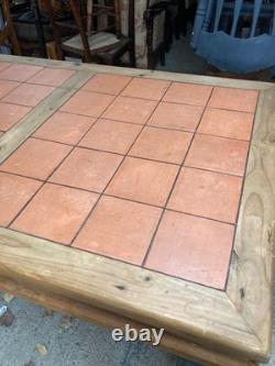 Table à manger avec dessus en carreaux, pieds détachables, vintage rétro, en pin massif pour cuisine