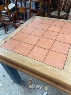 Table à manger avec dessus en carreaux, pieds détachables, vintage rétro, en pin massif pour cuisine