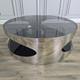 Table Basse R&eacute;tro En Verre Fum&eacute; Et Acier Inoxydable, Style Erik Van Buijtenen Moderne