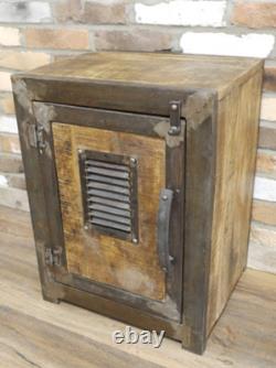 Table de chevet rustique en métal et bois industriel, coffre vintage, unité de rangement
