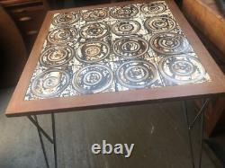 Table de cuisine en bois de teck vintage rétro des années 50 avec carrelage, bureau de travail MCM