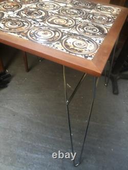 Table de cuisine en bois de teck vintage rétro des années 50 avec carrelage, bureau de travail MCM