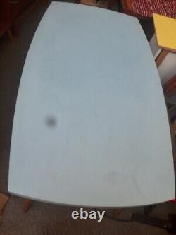 Table de cuisine en formica bleu en bois vintage rétro des années 50, bureau de travail MCM