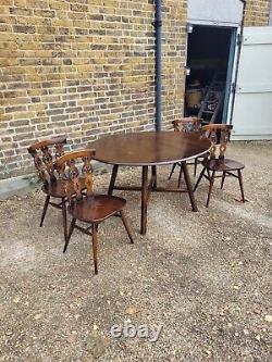 Table de salle à manger à rabat rétro vintage en frêne Ercol et chaises