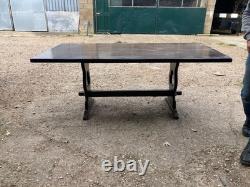 Table de salle à manger en bois vintage rétro de grande taille, couleur marron foncé, longueur 182 cm