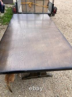 Table de salle à manger en bois vintage rétro de grande taille, couleur marron foncé, longueur 182 cm