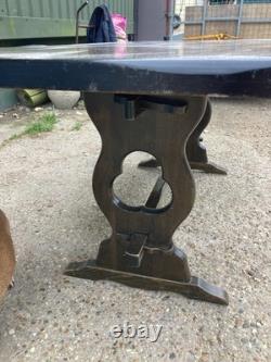 Table de salle à manger en bois vintage rétro de grande taille, couleur marron foncé, longueur 182 cm