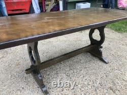 Table de salle à manger en bois vintage rétro de grande taille, couleur marron foncé, longueur 182 cm
