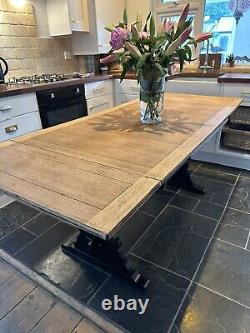 Table de salle à manger en chêne de 6,7 pieds avec rallonges de style rustique, rénovée