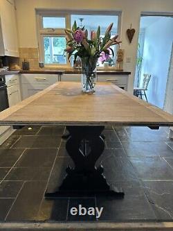 Table de salle à manger en chêne de 6,7 pieds avec rallonges de style rustique, rénovée