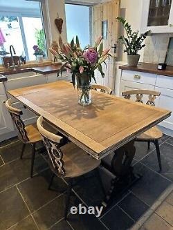 Table de salle à manger en chêne de 6,7 pieds avec rallonges de style rustique, rénovée