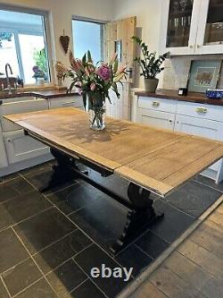 Table de salle à manger en chêne de 6,7 pieds avec rallonges de style rustique, rénovée