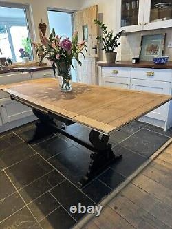 Table de salle à manger en chêne de 6,7 pieds avec rallonges de style rustique, rénovée