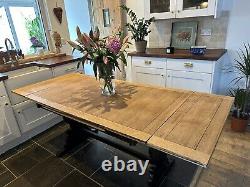 Table de salle à manger en chêne de 6,7 pieds avec rallonges de style rustique, rénovée