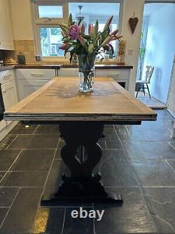 Table de salle à manger en chêne de 6,7 pieds avec rallonges de style rustique, rénovée