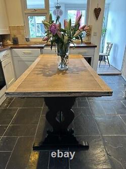 Table de salle à manger en chêne de 6,7 pieds avec rallonges de style rustique, rénovée