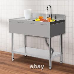 Table de travail en acier inoxydable, table de rangement commerciale, évier de cuisine, étagère de préparation pour café.