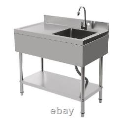 Table de travail en acier inoxydable, table de rangement commerciale, évier de cuisine, étagère de préparation pour café.