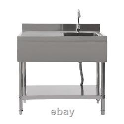 Table de travail en acier inoxydable, table de rangement commerciale, évier de cuisine, étagère de préparation pour café.