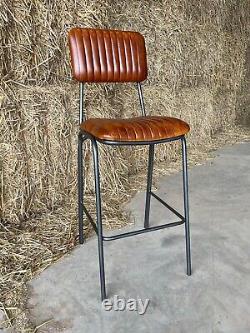 Tabouret de bar en cuir, tabouret de comptoir en cuir véritable (marron clair)