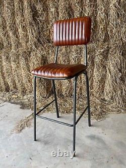 Tabouret de bar en cuir, tabouret de comptoir en cuir véritable (marron clair)
