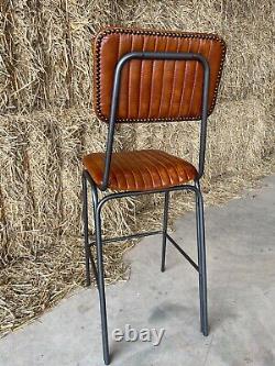 Tabouret de bar en cuir, tabouret de comptoir en cuir véritable (marron clair)