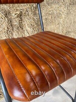 Tabouret de bar en cuir, tabouret de comptoir en cuir véritable (marron clair)