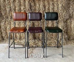 Tabouret de bar en cuir, tabouret de comptoir en cuir véritable (marron clair)