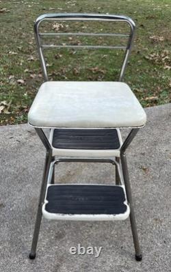 Tabouret de cuisine en métal Cosco vintage avec siège rabattable, rétro MCM rembourré