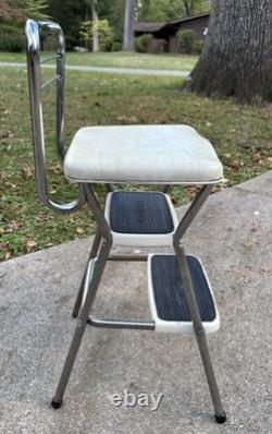 Tabouret de cuisine en métal Cosco vintage avec siège rabattable, rétro MCM rembourré