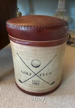 Tabouret en cuir et toile étiquette de club de golf vintage / rétro style