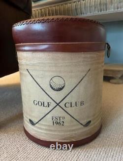 Tabouret en cuir et toile étiquette de club de golf vintage / rétro style