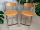 Tabourets Vintage En Hêtre Et Chrome Pour Bar De Cuisine Du Milieu Du Siècle, Design Italien Rétro.