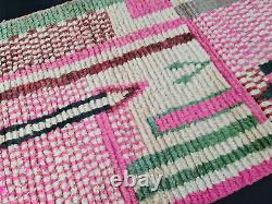 Tapis Marocain Boujaad Handmade Runner 2'5x11'2 Abstract Pink Wool Berber Carpet