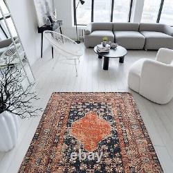 Tapis antique Vintage Troy lavable en machine antidérapant pour grand salon anatolien