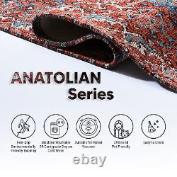 Tapis antique Vintage Troy lavable en machine antidérapant pour grand salon anatolien