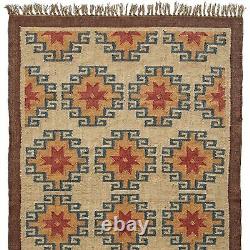Tapis de couloir en laine et jute tissé à la main, traditionnel indien vintage