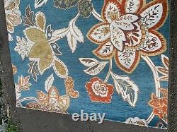 Tapis de sol vintage rétro mi-siècle moderne MCM bleu à motif floral shabby chic