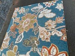 Tapis de sol vintage rétro mi-siècle moderne MCM bleu à motif floral shabby chic
