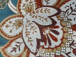 Tapis de sol vintage rétro mi-siècle moderne MCM bleu à motif floral shabby chic