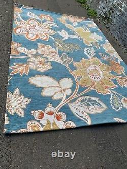 Tapis de sol vintage rétro mi-siècle moderne MCM bleu à motif floral shabby chic