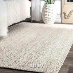 Tapis en jute blanc 100% naturel, aspect moderne rustique, tapis en jute réversible tressé