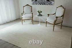 Tapis en jute blanc 100% naturel, aspect moderne rustique, tapis en jute réversible tressé